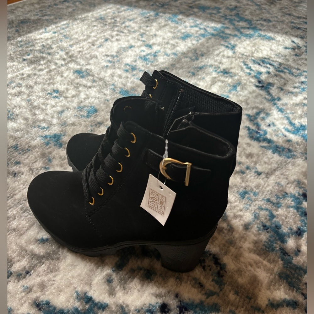 Black suede lace up ankle boots
